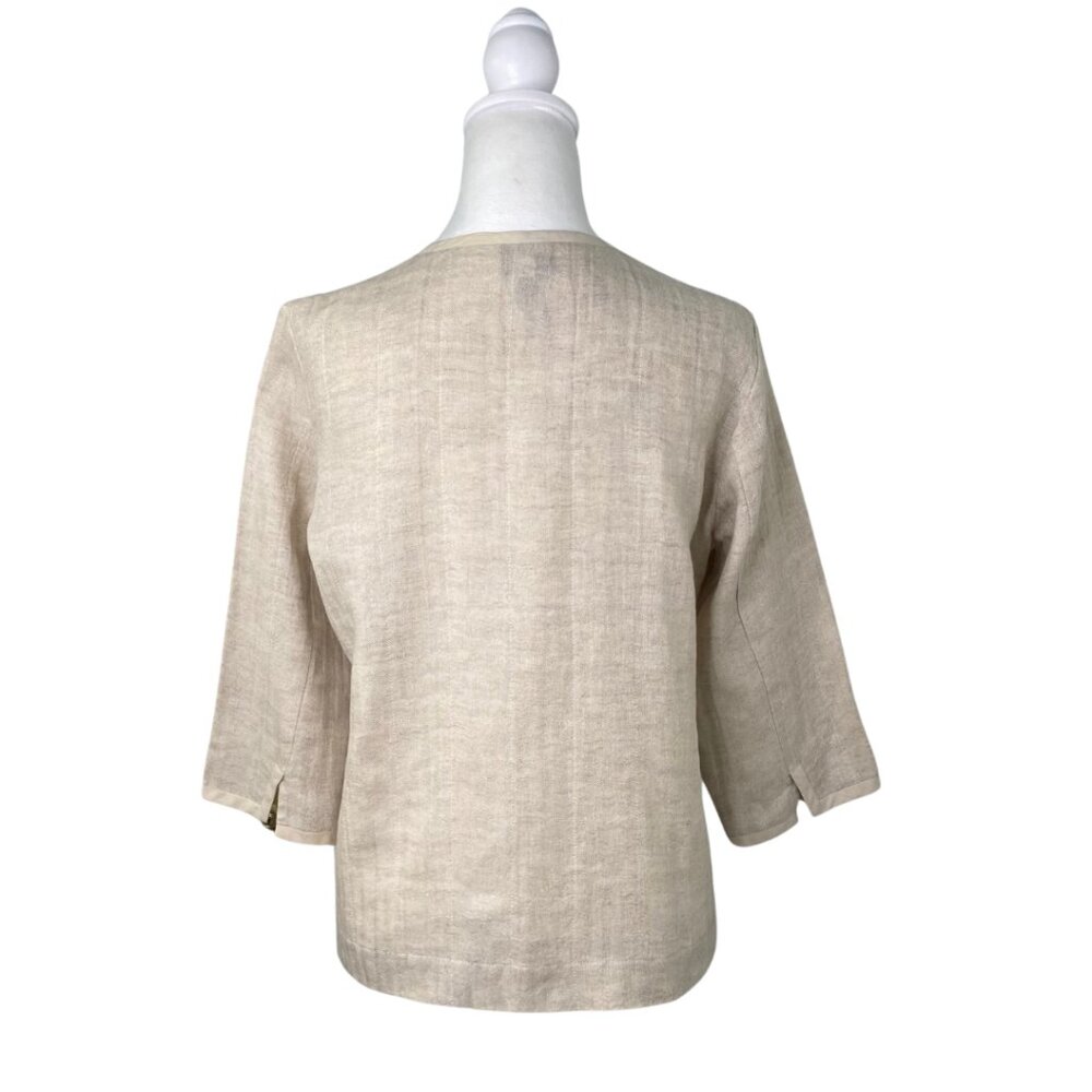 Eileen Fisher Linen Tie-Front Kimono Jacket Made with Italian Fabric, Size PM - Picture 3 of 10